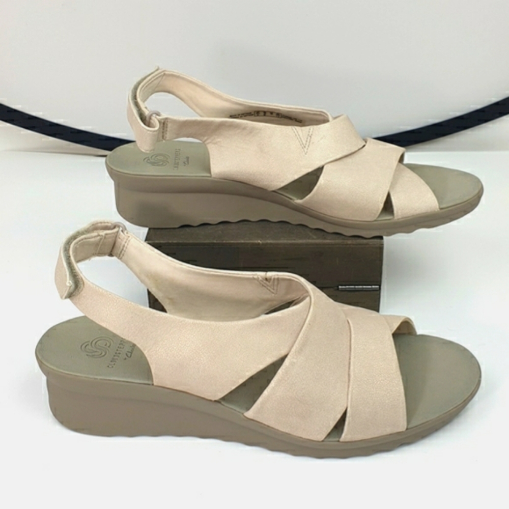 Clarks Cloudstepper Caddell  champagne slingback platform wedge saze 12